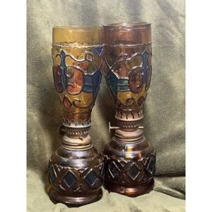 2- VTG 8.5" Amber Sailboat Brand Oil Lamp Registered Design #902452 (1948)